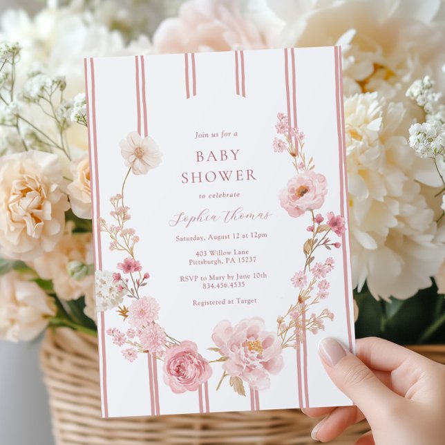 Söt i Rosa Blommigt Baby Shower-inbjudan Inbjudningar (Skapare uppladdad)