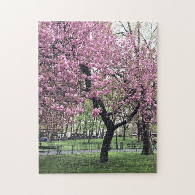 Söt i Rosa Cherry Blommar Träd NYC New York Pussel (Vertikal)