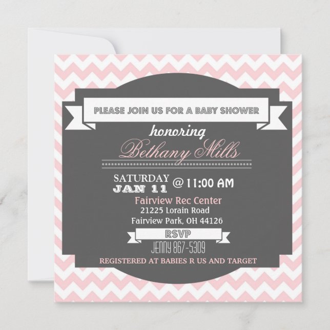Söt i Rosa Chevron Baby Shower Inbjudan (Framsida)