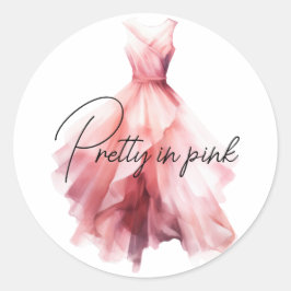 Söt i Rosa Dress Runt Klistermärke