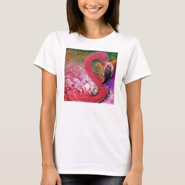Söt i Rosa Flamingo Design T-shirt (Framsida)