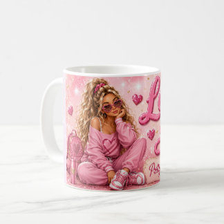 Söt i rosa flickig tjej inspirerande kärlek du kaffemugg