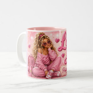 Söt i rosa flickig tjej inspirerande kärlek du Två-Tonad mugg