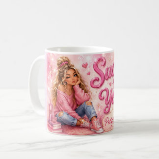 Söt i rosa flickig tjej trendig förälskad i dig kaffemugg