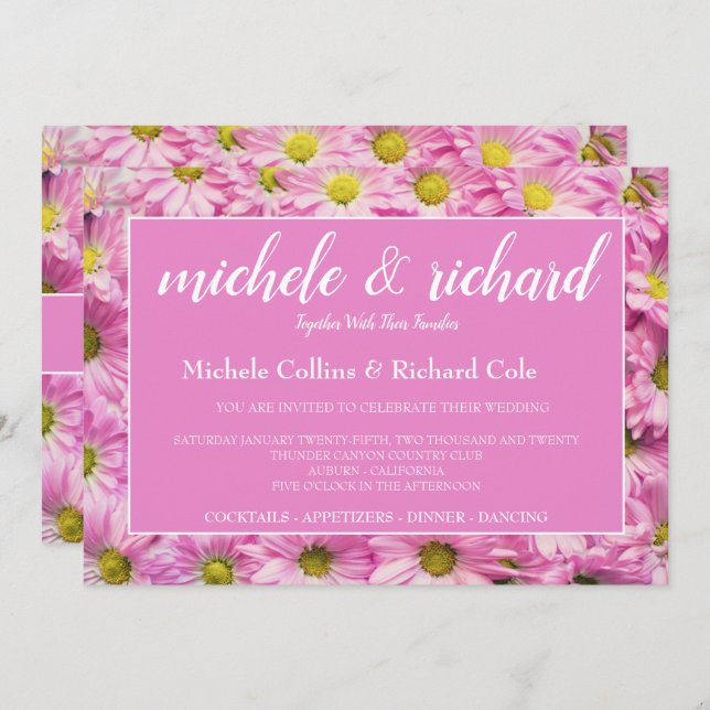 Söt i Rosa Flowers Bröllop Inbjudningar (Fram/baksida)