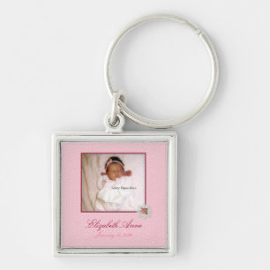 Söt i Rosa Girly Foto Birth Notice Fyrkantig Silverfärgad Nyckelring