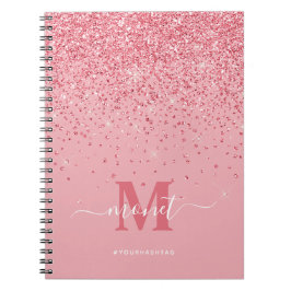 Söt i Rosa Glitter Glam Monogrammed Namn Anteckningsbok