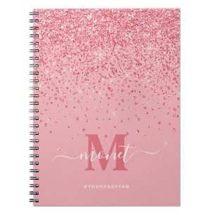 Söt i Rosa Glitter Glam Monogrammed Namn Anteckningsbok