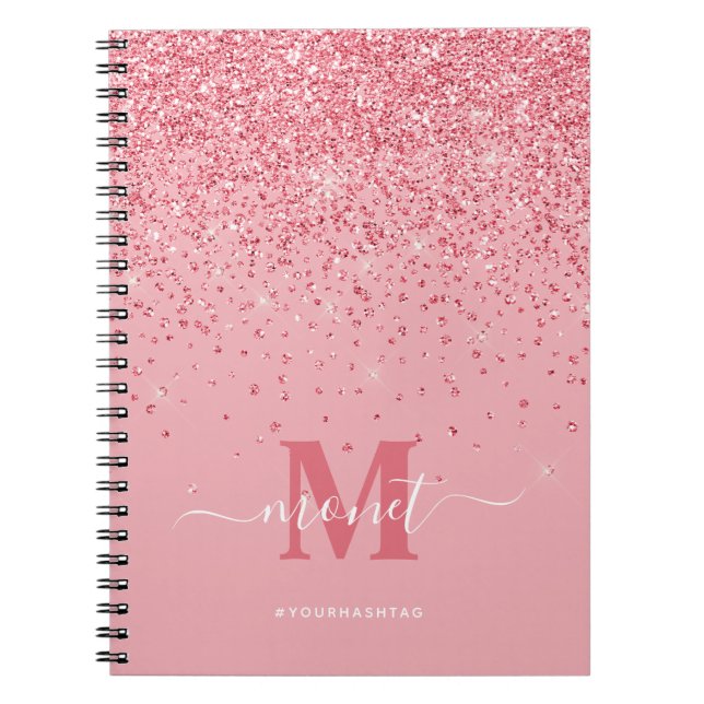 Söt i Rosa Glitter Glam Monogrammed Namn Anteckningsbok (Framsidan)