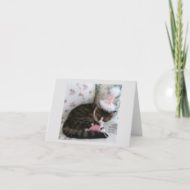 Söt i Rosa Kattunge födelsedagskort Inbjudan (Framsida)