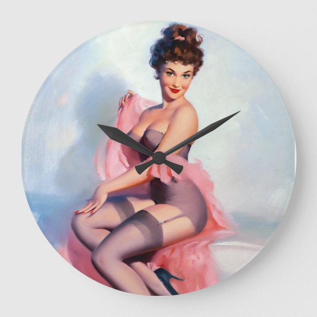 Söt i Rosa Pin Up Stor Klocka (Framsida)