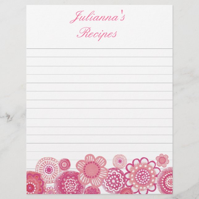 Söt i Rosa Recipe Binder Infoga Brev-sidor (Framsida)