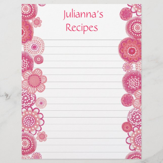 Söt i Rosa Recipe Binder Infoga Brev-sidor (Framsida)