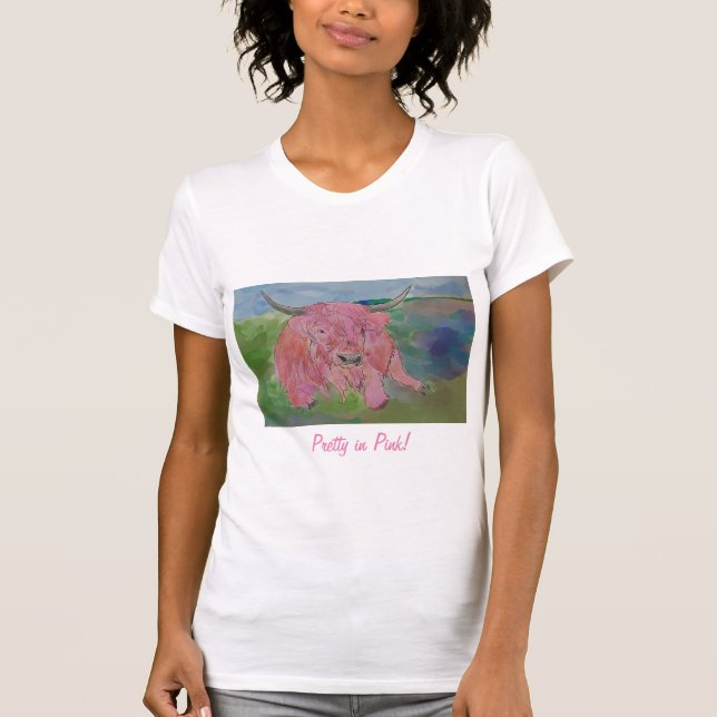 Söt i Rosa! Scottish Highland T Shirt (Framsida)