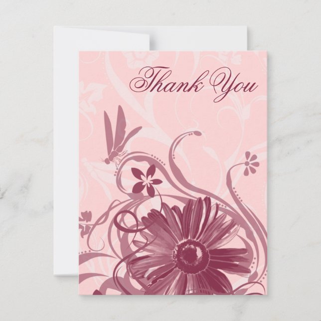 Söt i rosa sländatackkort tack kort (Framsida)