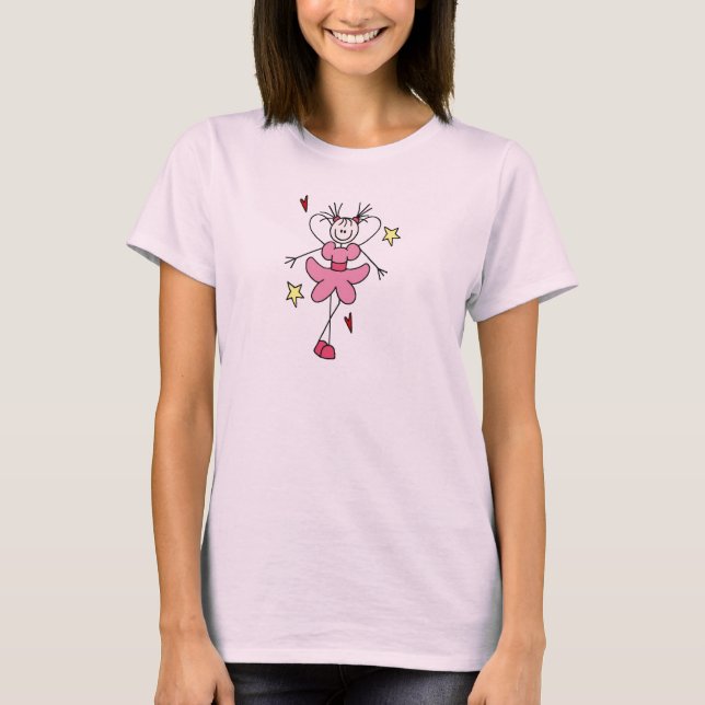 Söt i rosa stick figurängelskjorta t-shirt (Framsida)