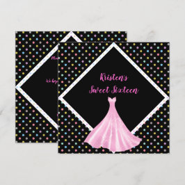SÖT I ROSA SWEET SIXTEEN INVITATION SPOT BLACK INBJUDNINGAR