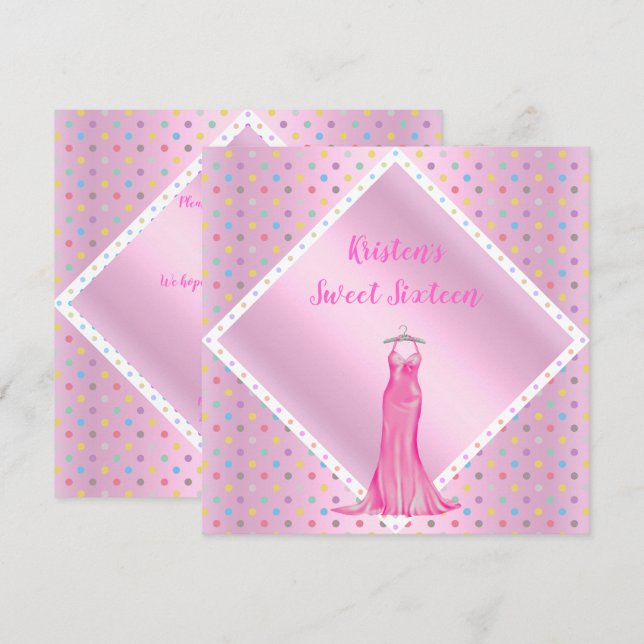 SÖT I ROSA SWEET SIXTEEN INVITATION SPOT vit Inbjudningar (Fram/baksida)