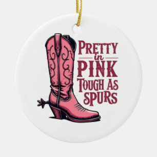 Söt i Rosa Tuff som Spurs Cowgirl Boot Western Julgransprydnad Keramik