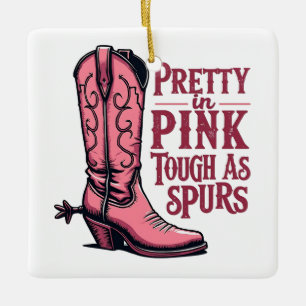 Söt i Rosa Tuff som Spurs Cowgirl Boot Western Julgransprydnad Keramik