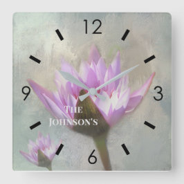 SÖT I ROSA VATTEN LILILIERAR STORA KLOCK FYRKANTIG KLOCKA