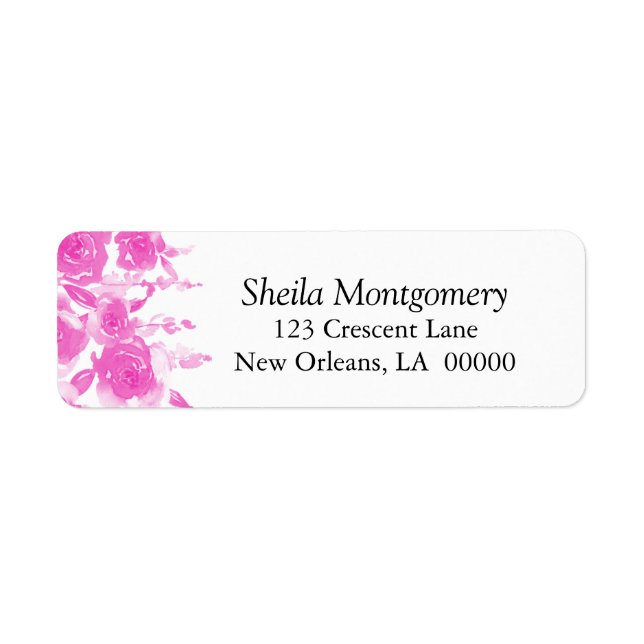 Söt i Rosa Watercolor Ro Returadress Etikett (Framsidan)