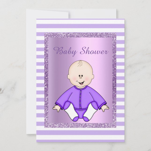 SÖT I TVÅ TON ANGEL BABY SHOWER INBJUDAN LILAC (Framsida)