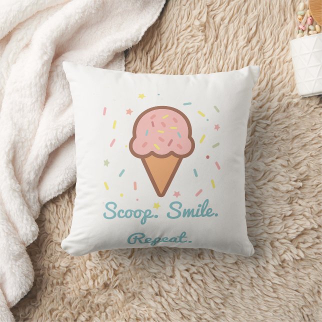 Söt Ice Cream Dekorativ kudde-Scoop. Smilt. Upprep Kudde (Filt)