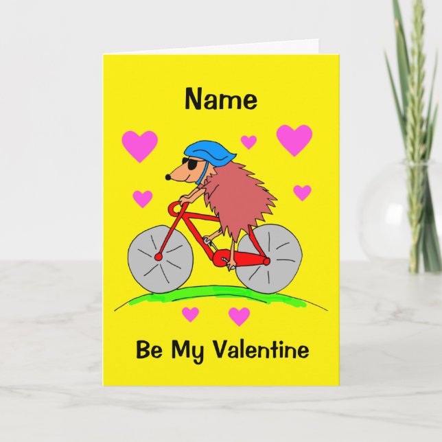 Söt Igelkott Cykling Alla Hjärtans Dag Kort (Framsida)