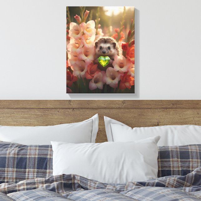 Söt igelkott från augusti med peridothjärta canvastryck (Insitu (sovrum))