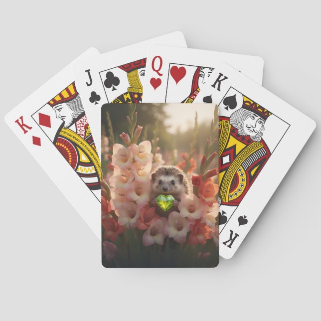 Söt igelkott från augusti med peridothjärta casinokort (Baksidan)