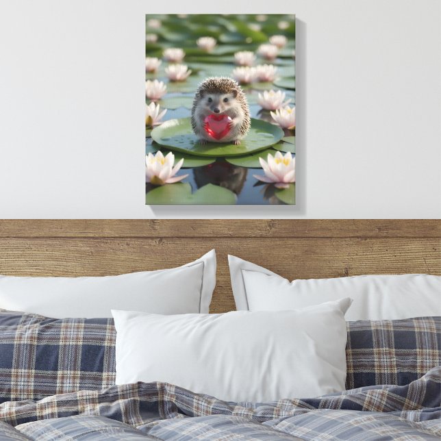 Söt igelkott från juli med rubinhjärta canvastryck (Insitu (sovrum))