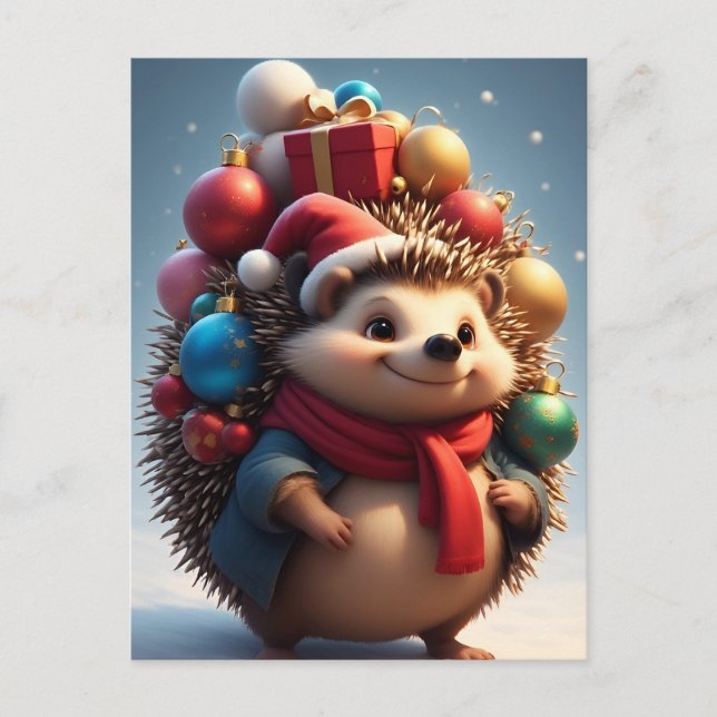 ❄️ Söt Igelkott Holiday Glitter 🎄 Söt Vinter Vykort (Framsida)