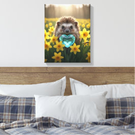 Söt igelkott i mars med akvamarinhjärta canvastryck