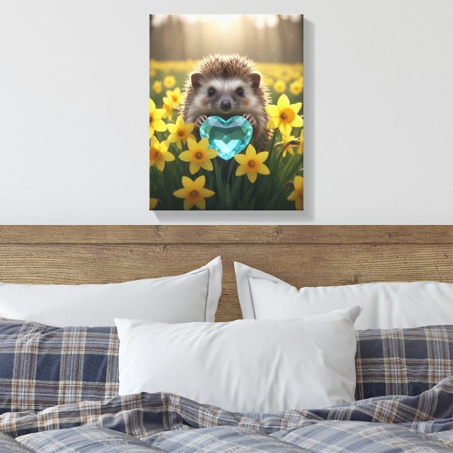 Söt igelkott i mars med akvamarinhjärta canvastryck (Insitu (sovrum))