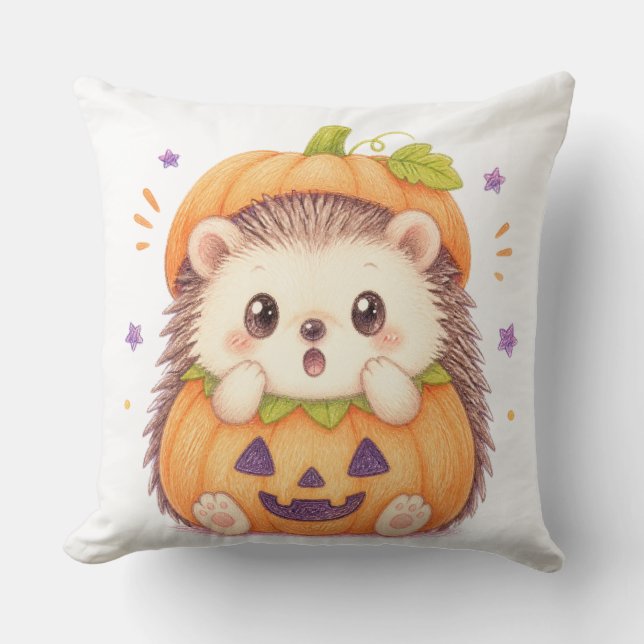 Söt Igelkott i Pumpakostym Halloween Illustration Kudde (Framsida)