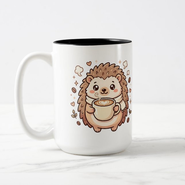 Söt Igelkott Kaffe Kawaii Tvåtons Mugg (Vänster)