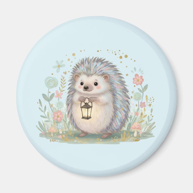 Söt Igelkott med Lykta Magnet (Framsidan)