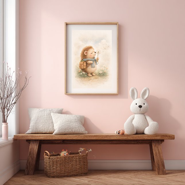 Söt Igelkott med Maskros Neutralt Barnrum Poster (Skapare uppladdad)