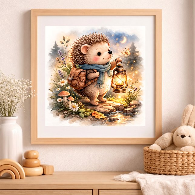 Söt Igelkott Och Lykta Barn  Poster (Skapare uppladdad)