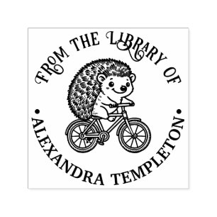 Söt Igelkott på Cykel Biblioteksbok Namn Självfärgande Stämpel