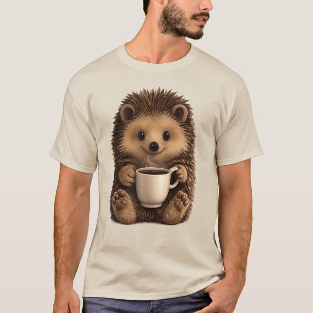 Söt Igelkott som Dricker Kaffe Mugg - Roligt Djur  T Shirt (Framsida)