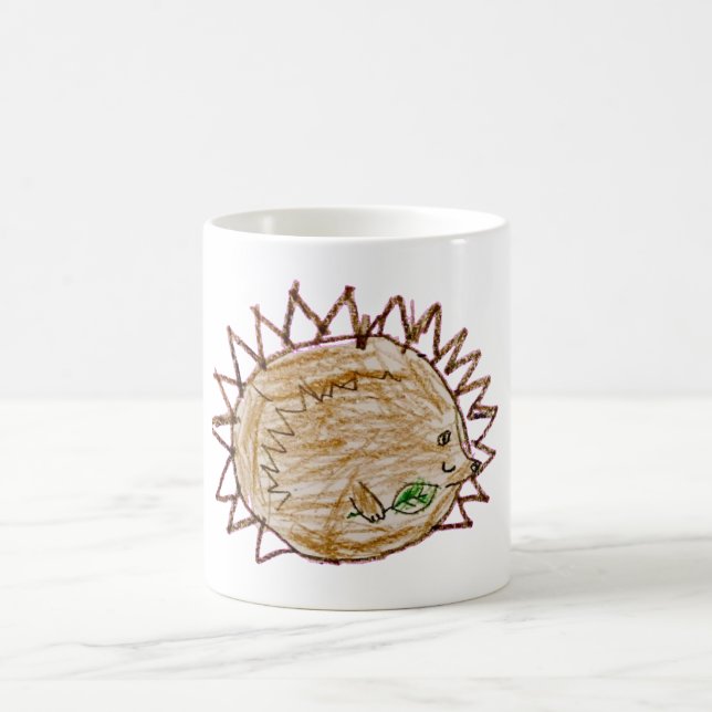 Söt Igelkott som Håller Blad Kaffe Mugg (Center)