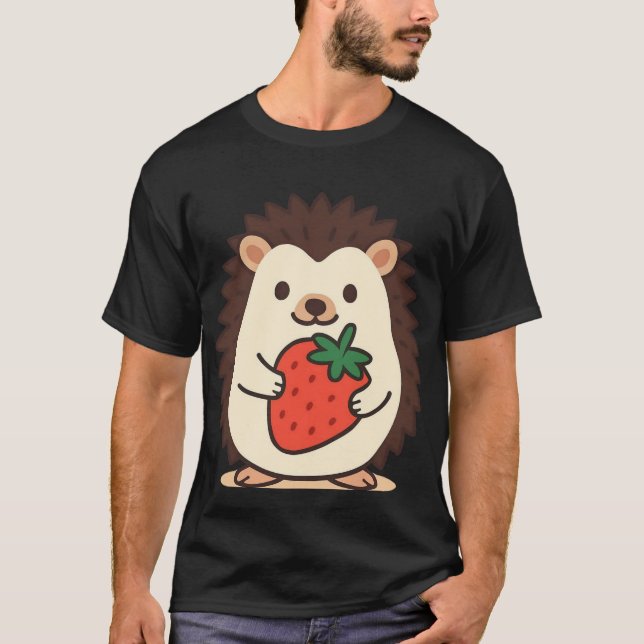 Söt Igelkott som Håller Jordgubbe T Shirt (Framsida)