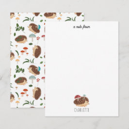 Söt Igelkott Svamp Skogsmark Djur Barn Anteckningskort