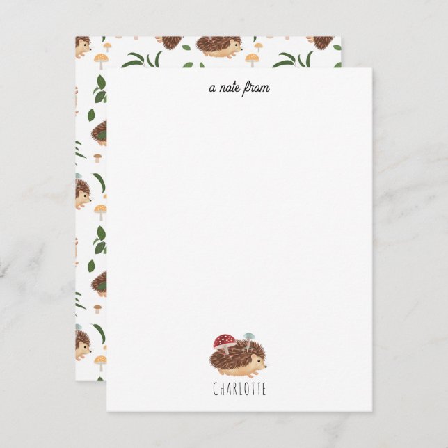 Söt Igelkott Svamp Skogsmark Djur Barn Anteckningskort (Fram/baksida)