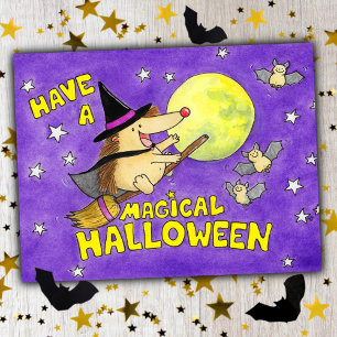 Söt Igelkottshäxa Magisk Halloween Vykort