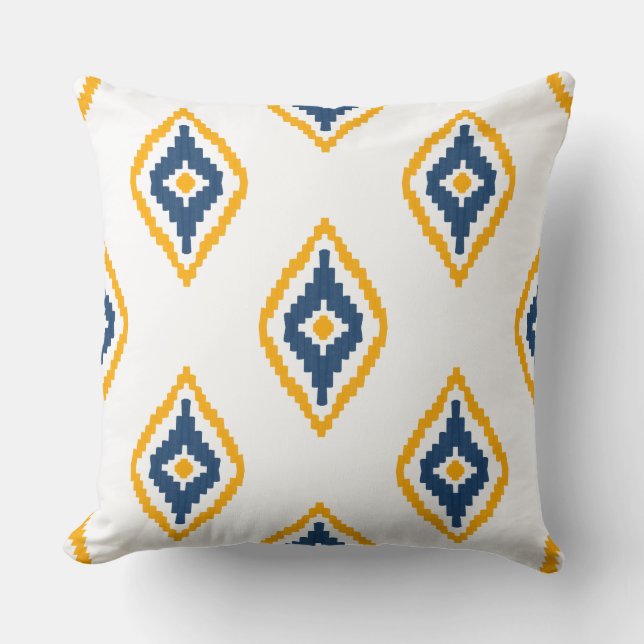 Söt Ikat mönster design Blue and gult Kudde (Framsida)