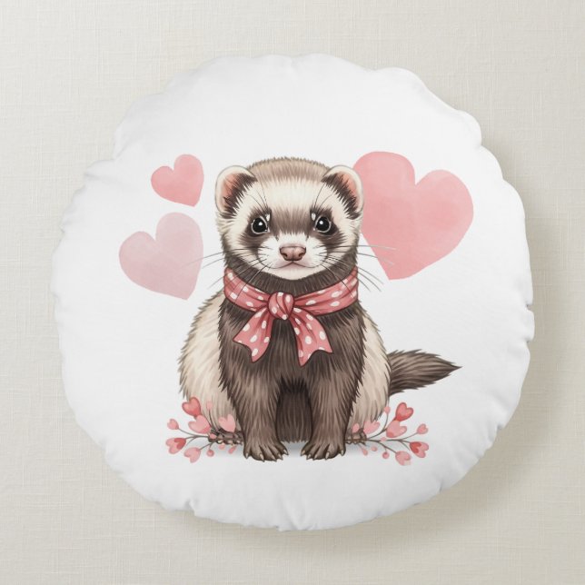 Söt Iller Kawaii Rosa Hjärtan Rund Kudde (Framsidan)