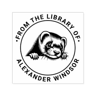 Söt illerhuvud kikar bibliotek boknamn självfärgande stämpel
